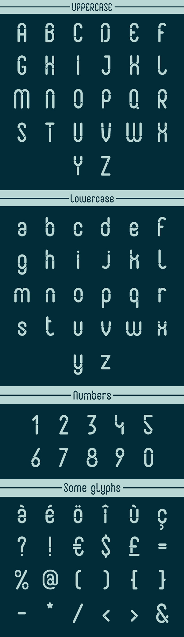 Slot rounded font letters and numbers