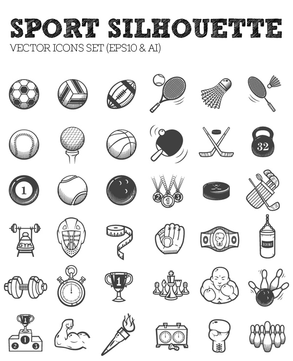 36 Vector Sport Silhouette Icons Set