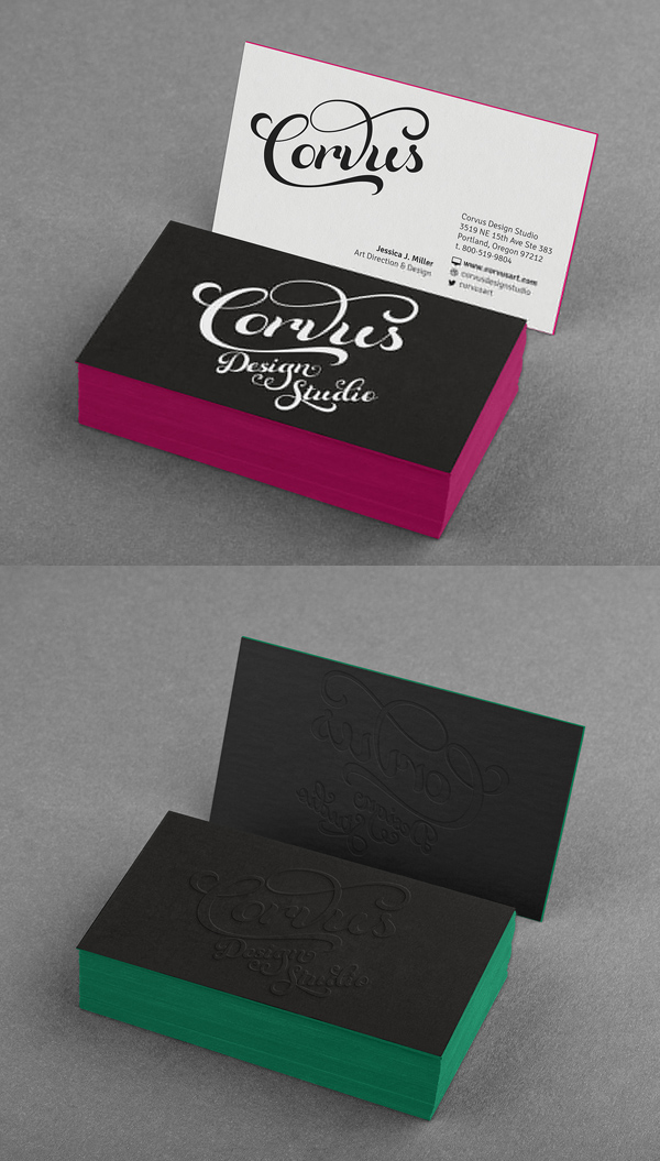 Embossed Colored Edge Business Card Mockup