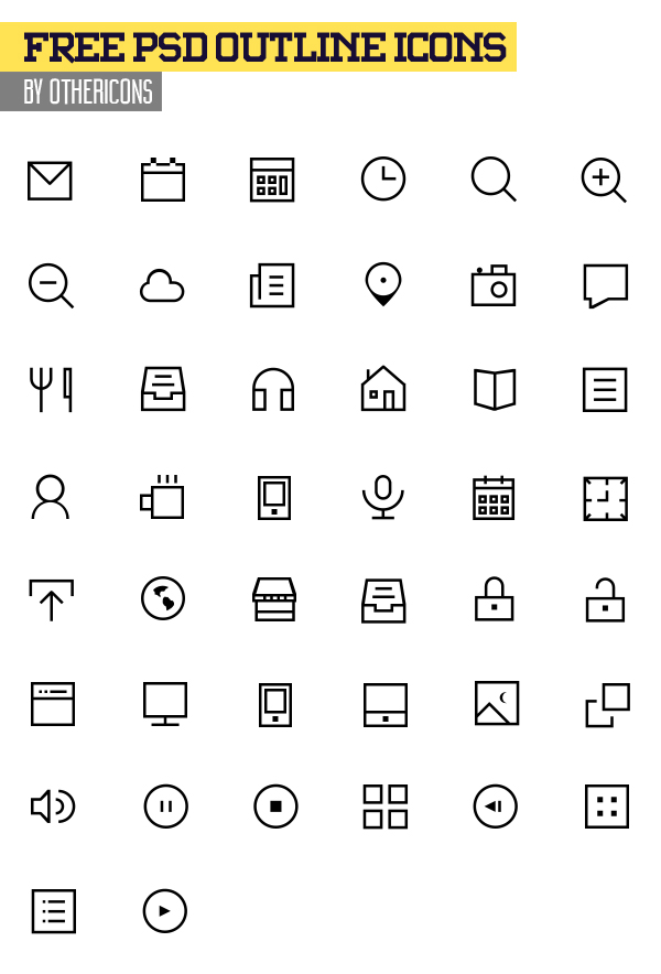Free PSD Outline Icons - 48 Icons