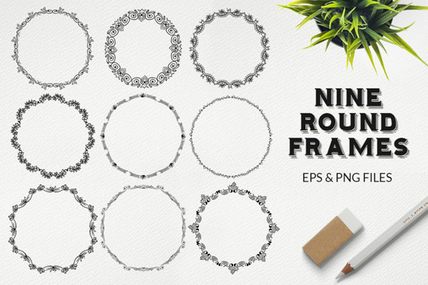 9 Round frames – handmade clipart.