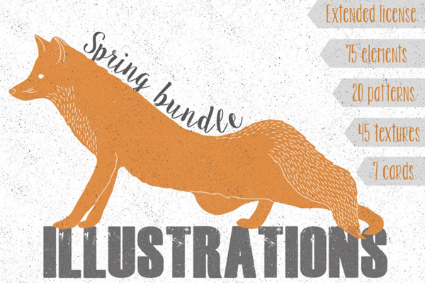 Spring super bundle includes floral elements, patterns, textures, cards and animals