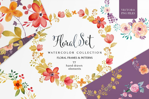 77 hand drawn floral elements