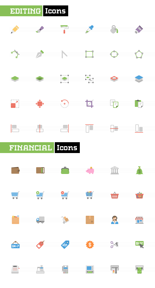 Editing and Financial Flat icons