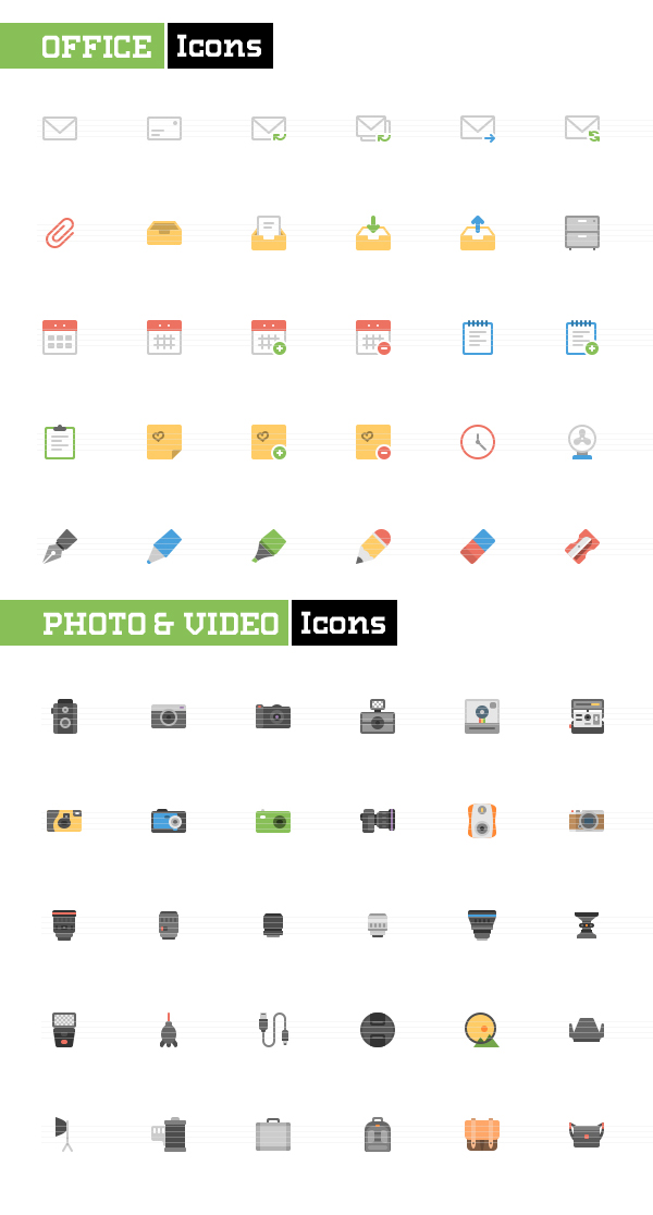 Office and Photo Video Flat icons