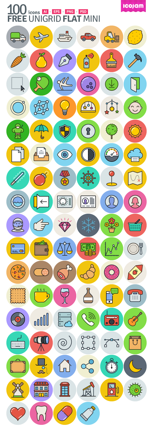 Unigrid Flat: 100 Free Icons