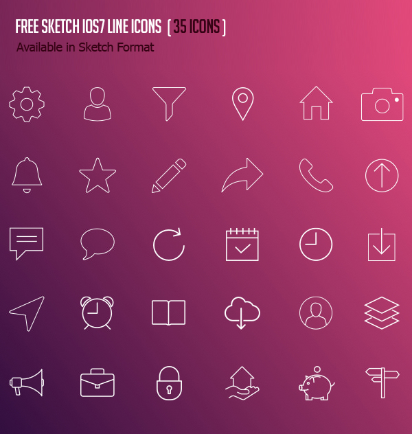 Free Sketch iOS7 Line Icons - (35 Icons)