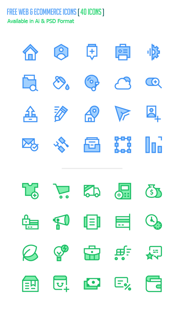 Free Web and eCommerce Icons (40 Icons Available in Ai & PSD)
