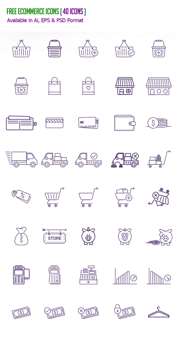 Free eCommerce Icons - (40 Icons Available in Ai, EPS & PSD) 