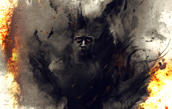 Photo Manipulation and Digital Painting of a Surreal 'Man on Fire' in Photoshop