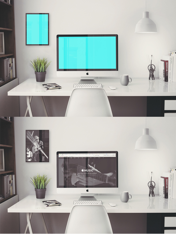 Free iMac 5K Retina 27 inch Office PSD Mockup
