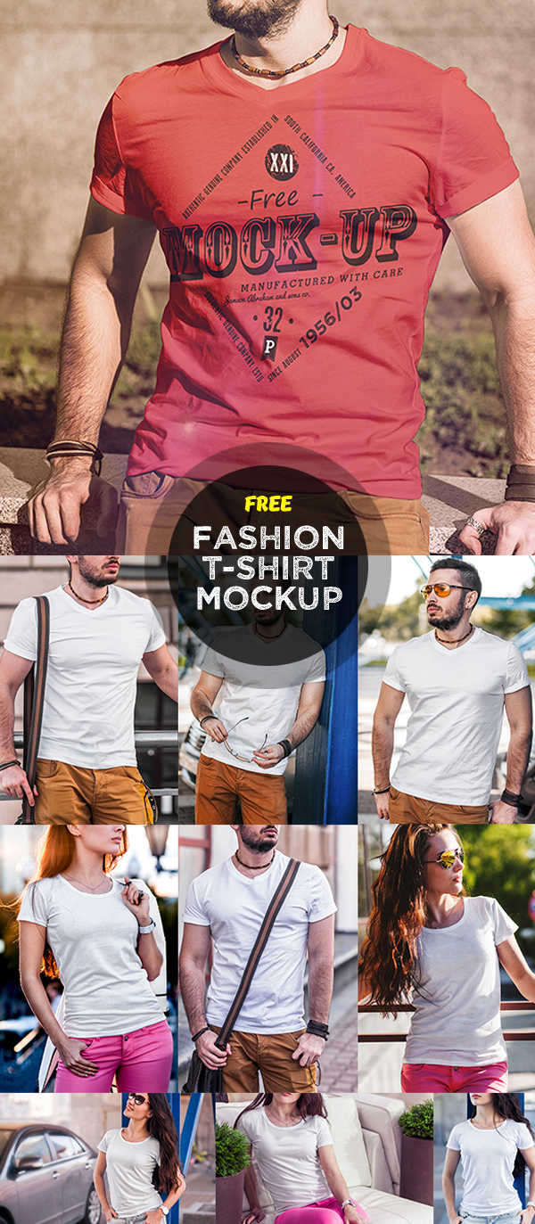 Free Men and Women T-Shirt Fashion Mock-Up