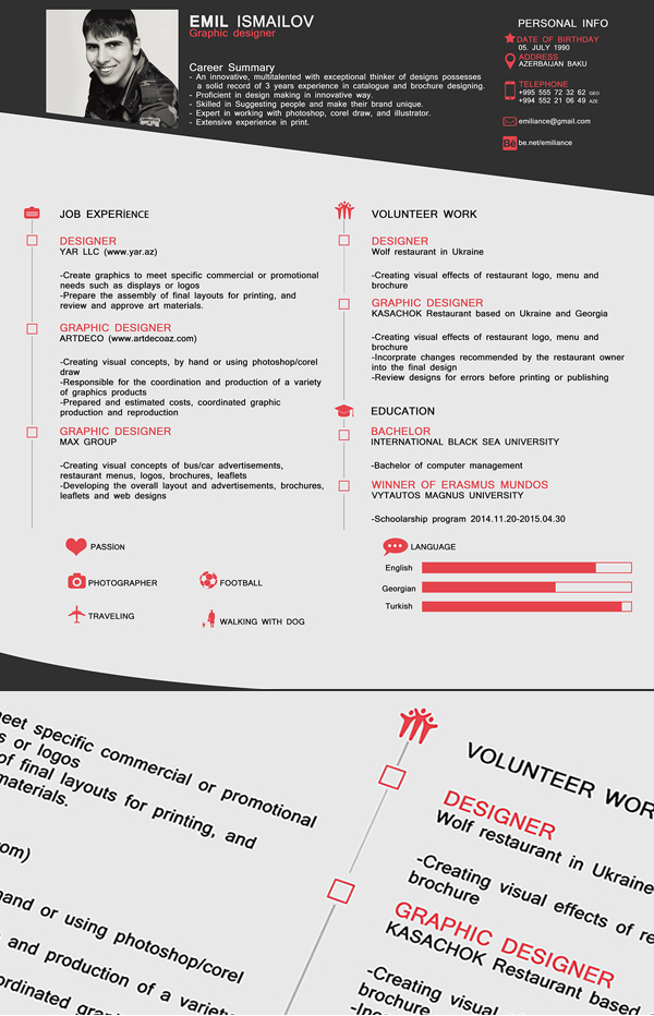 Free One Page CV / Resume Template