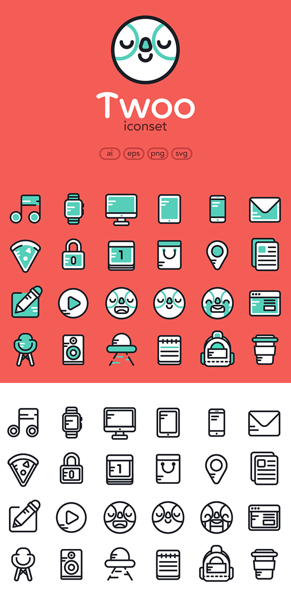Free Flat Icons Set (AI, EPS, PNG and SVG) - 24 Color & Outline Icons