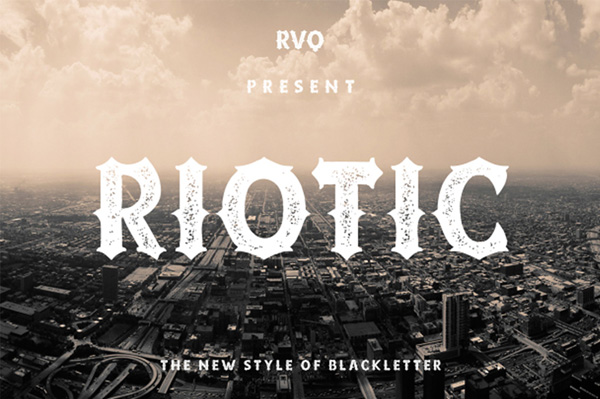 Riotic font with simple, minimalistic, retro and vintage feel character set
