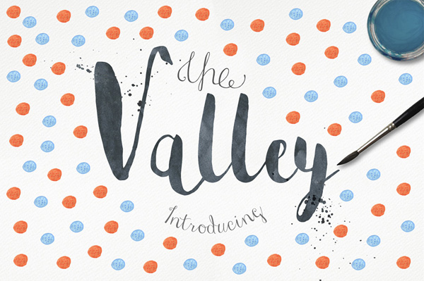 Valley watercolor font drawn by hand