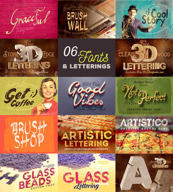 Free 9 custom fonts & 4 creative lettering sets