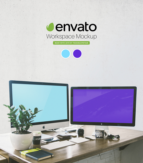Free Envato Workspace PSD Mockup