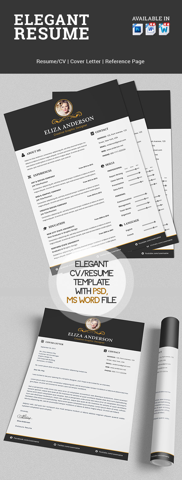 Elegant Resume/CV Set with PSD & MS Word File