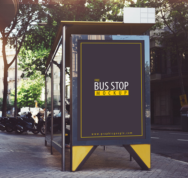 Free Realistic Bus Stop Mockup