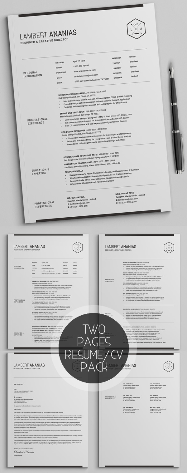 Two Pages Resume CV Pack