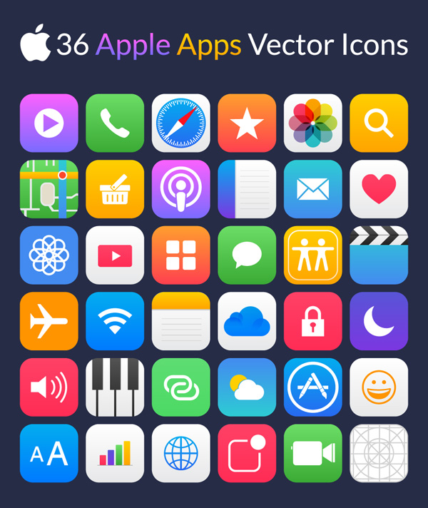 Free Apple App Vector Icons (36 Icons)