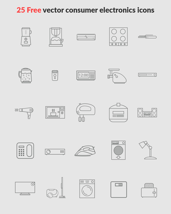Free Vector Cunsumer Electronics Icons (25 Icons)