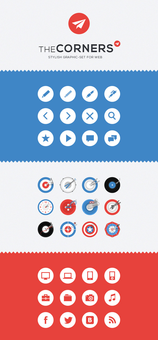 The Corners. Stilish Graphic Set for Web (36 Icons)