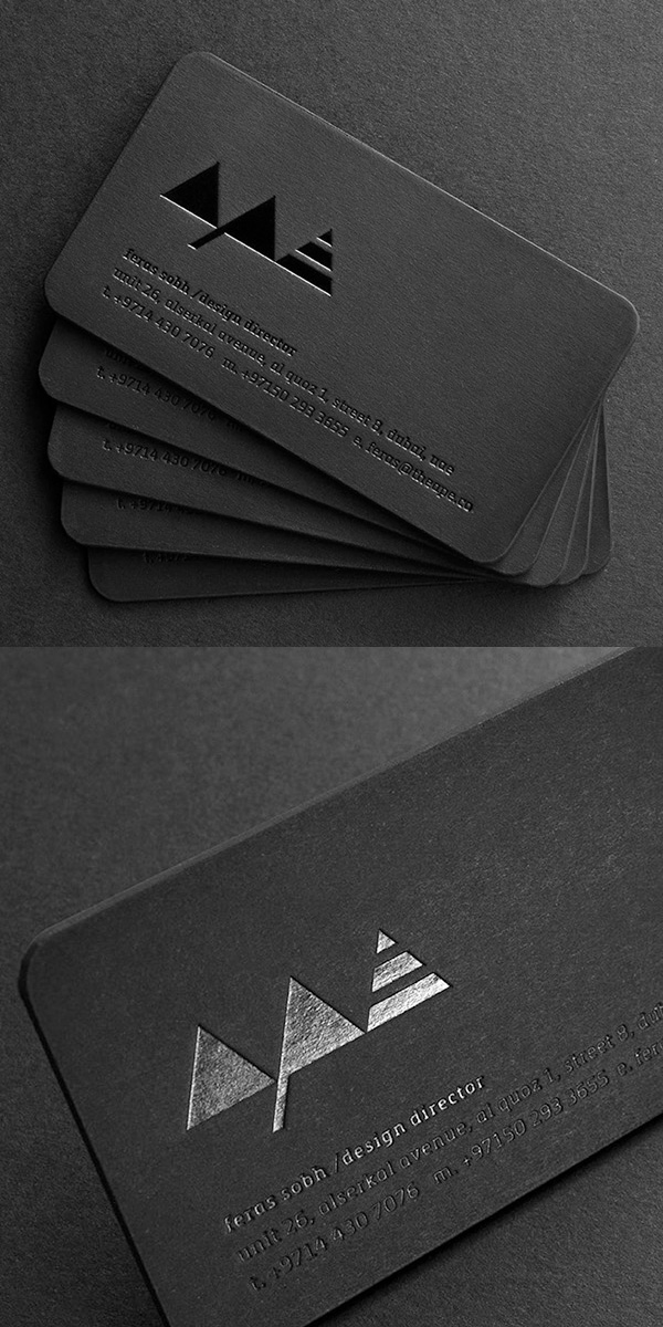 Black on Black Printed Letterpress Business Card Design