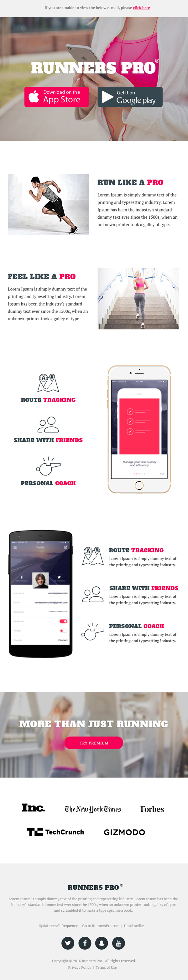 Runners Pro – Free App Download Email Template PSD