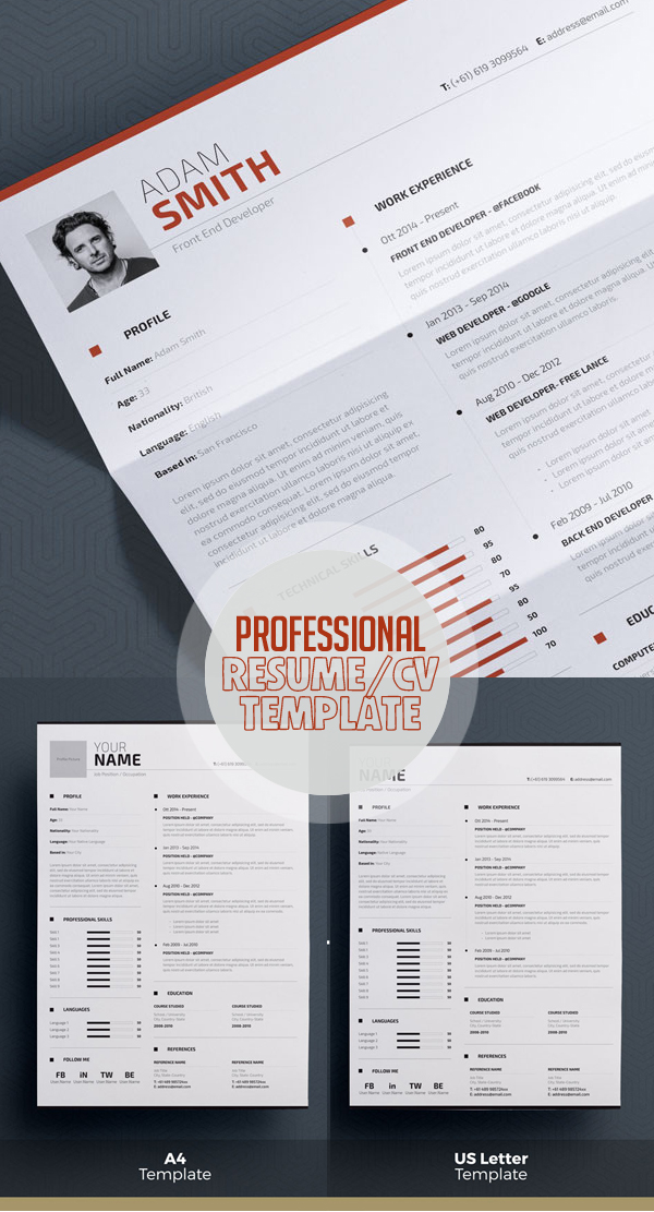 Professional Resume Template - Word + Indesign