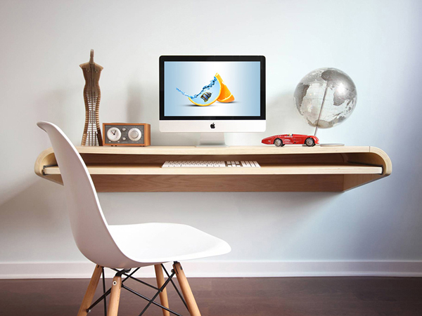 Free Floating desk with iMac Mockup