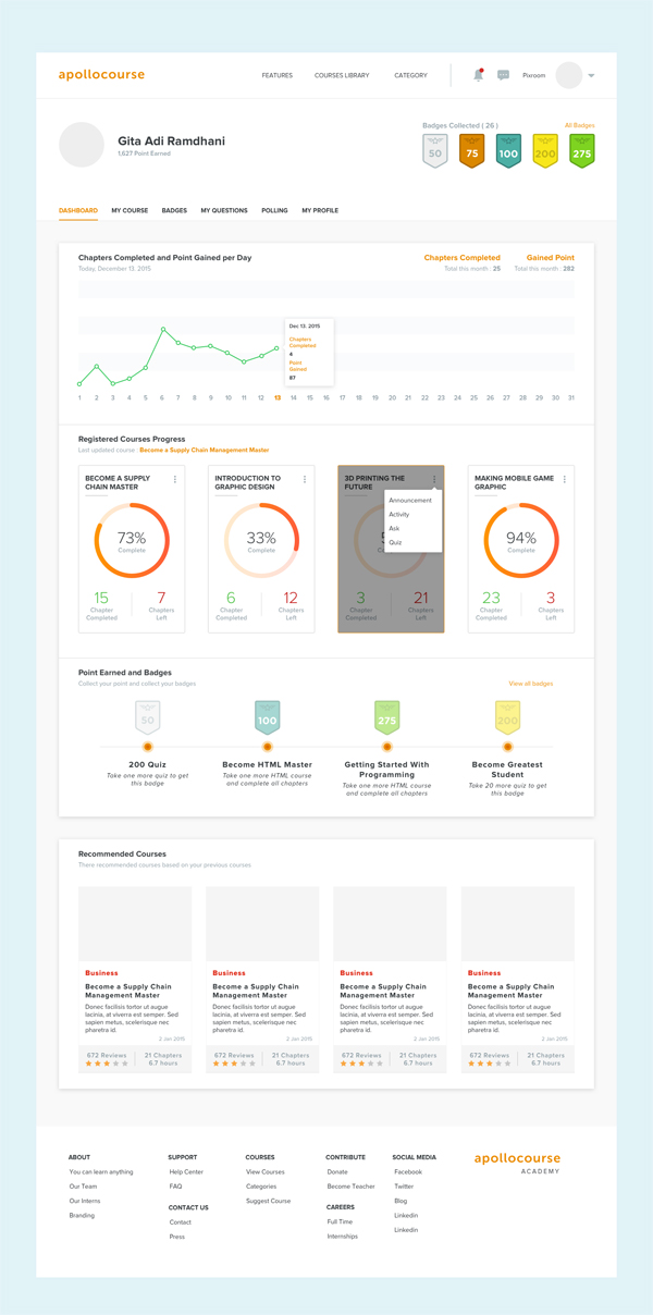 Free Sketch -  Online Learning Course Dashboard UI