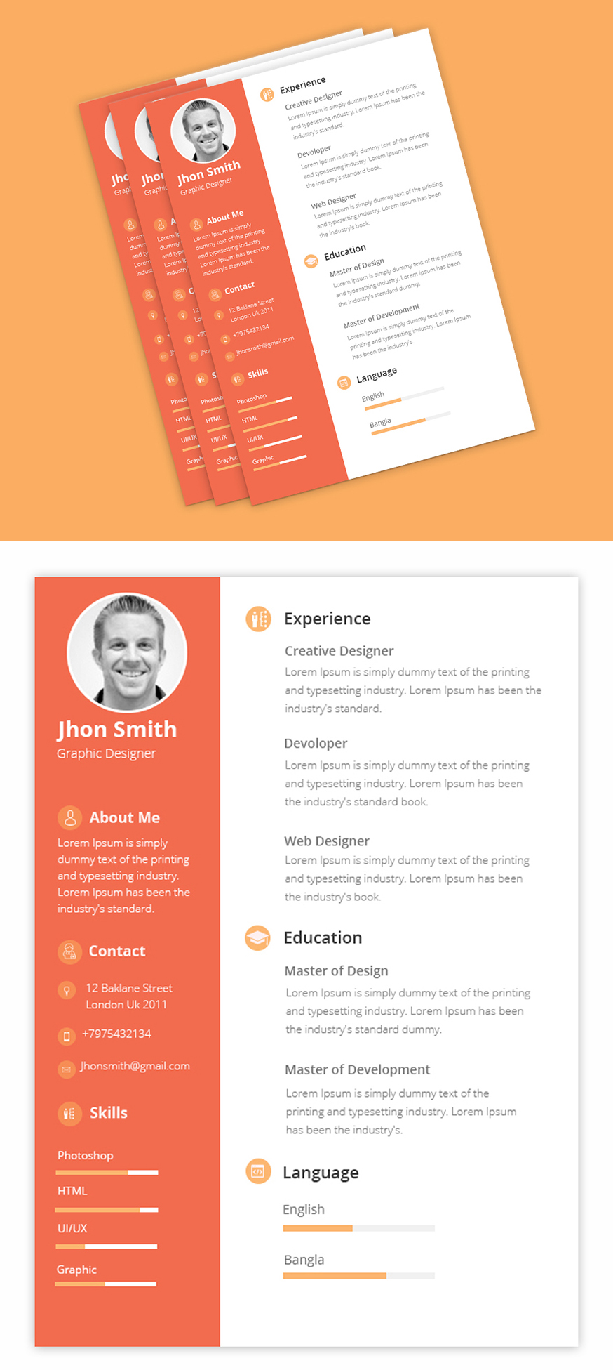 Free PSD for Clean CV/Resume Template