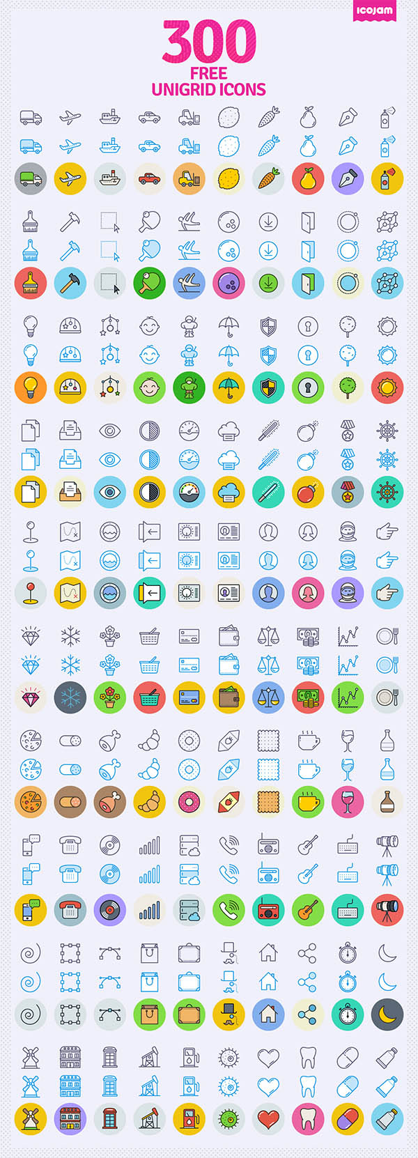 Free 300 Unigrid Icons PSD