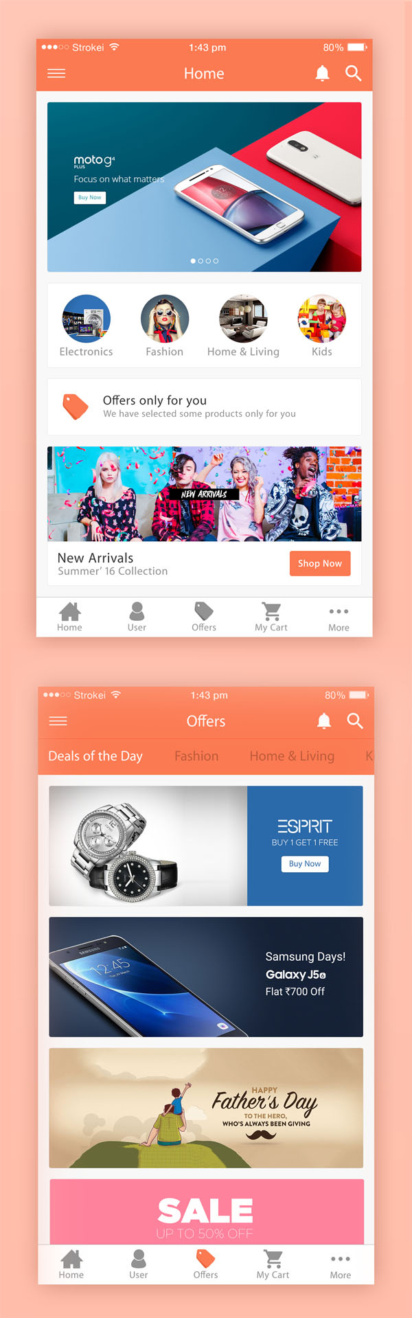 Free eCommerce iPhone 6 App PSD Templates