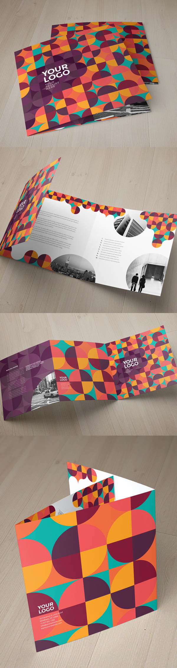 Square Colorful Pattern Tri-Fold Brochure Template