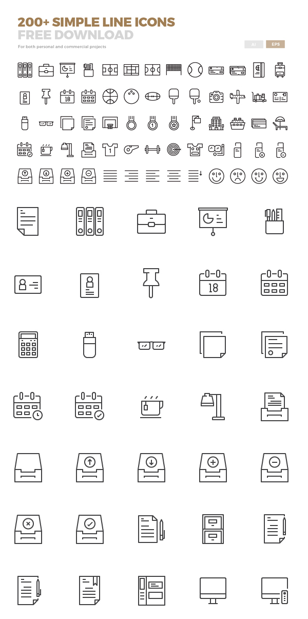 Free Line Icons Available in Ai and Eps (200 Icons)