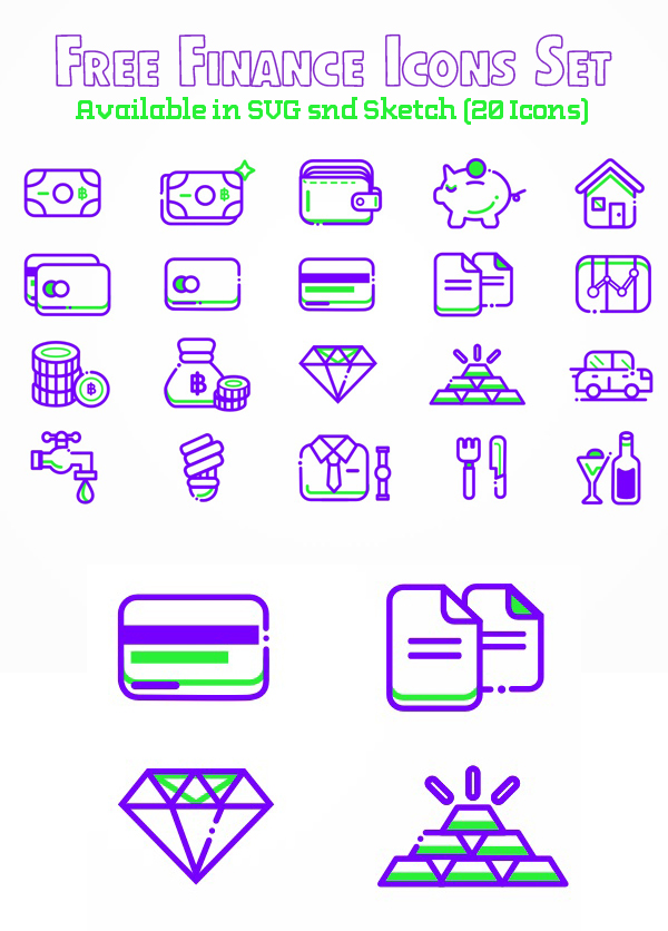 Free Finance Icons Set Available in SVG snd Sketch (20 Icons)