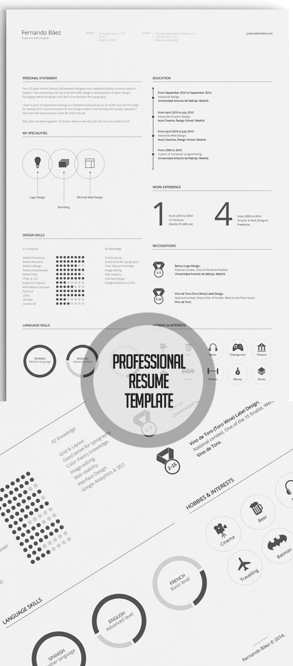 Free Minimalistic CV/Resume Templates with Cover Letter Template - 13