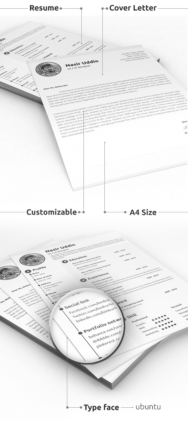 Free Minimalistic CV/Resume Templates with Cover Letter Template - 16