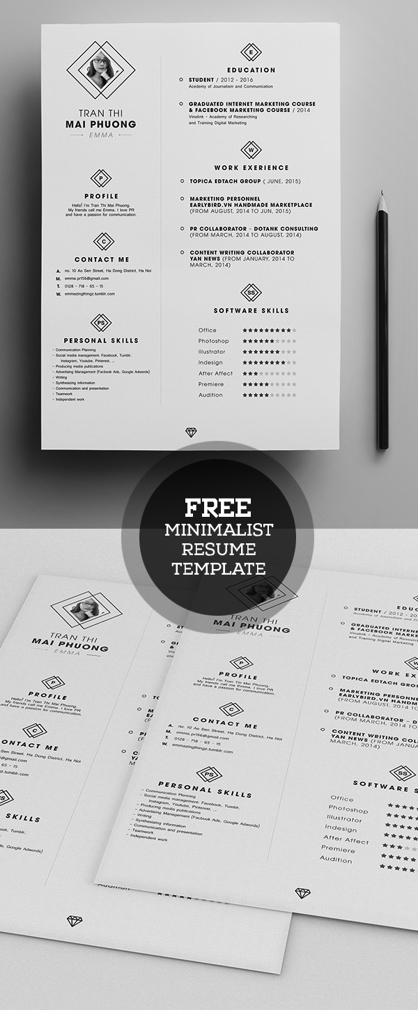Free Minimalistic CV/Resume Templates with Cover Letter Template - 2