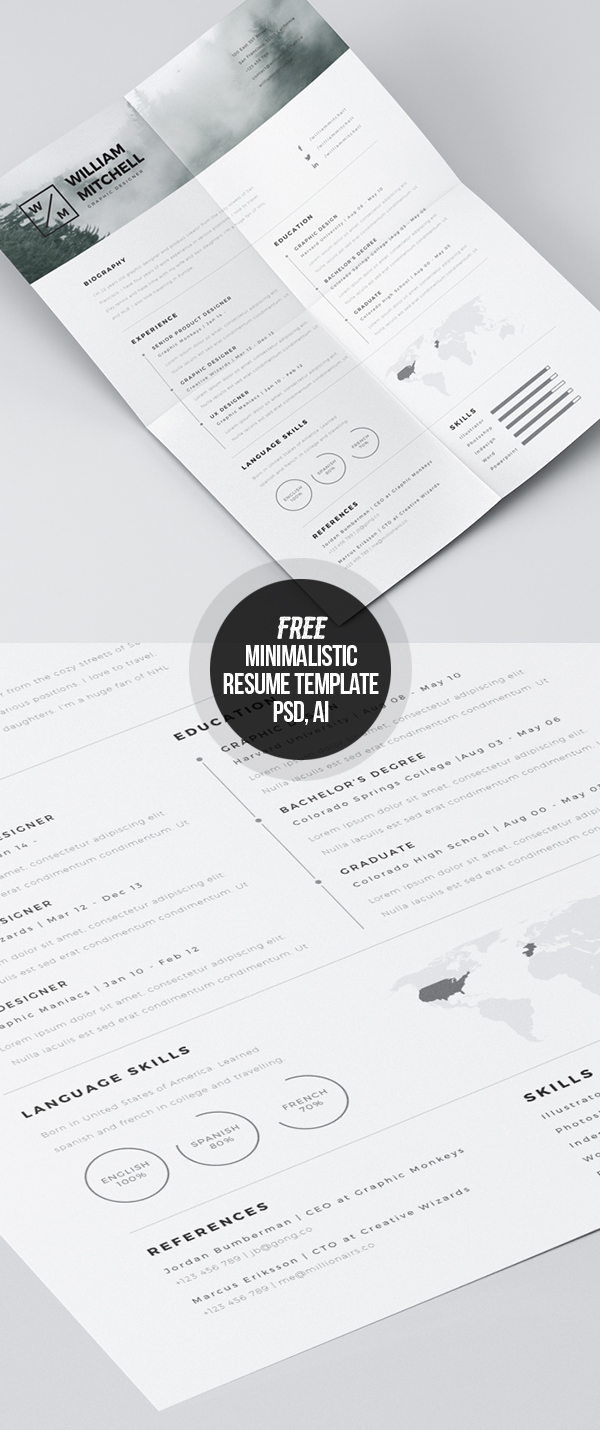 Free Minimalistic CV/Resume Templates with Cover Letter Template - 20