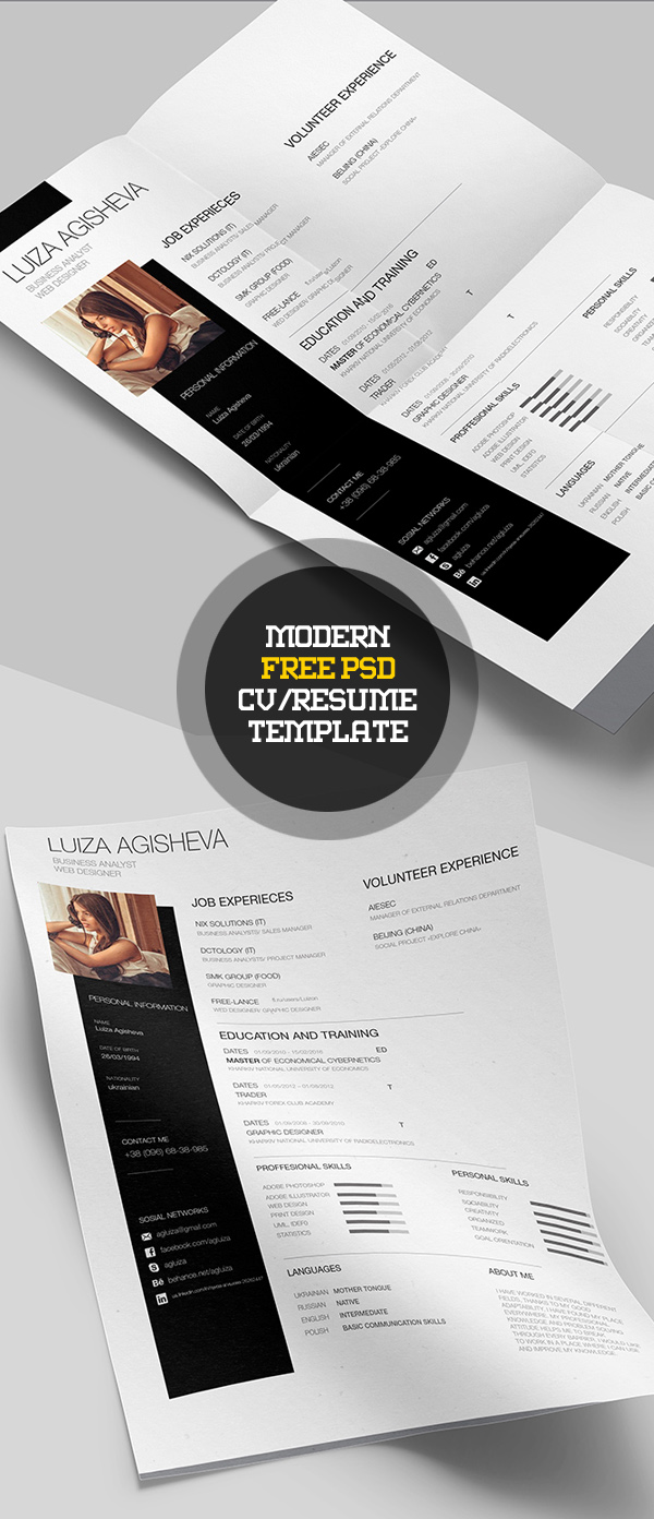 Free Minimalistic CV/Resume Templates with Cover Letter Template - 3