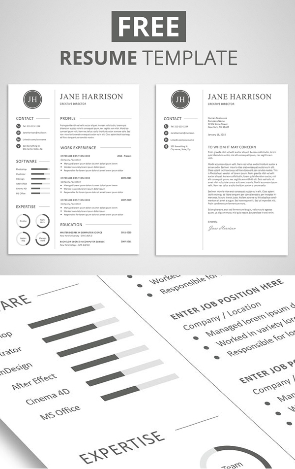 Free Minimalistic CV/Resume Templates with Cover Letter Template - 5
