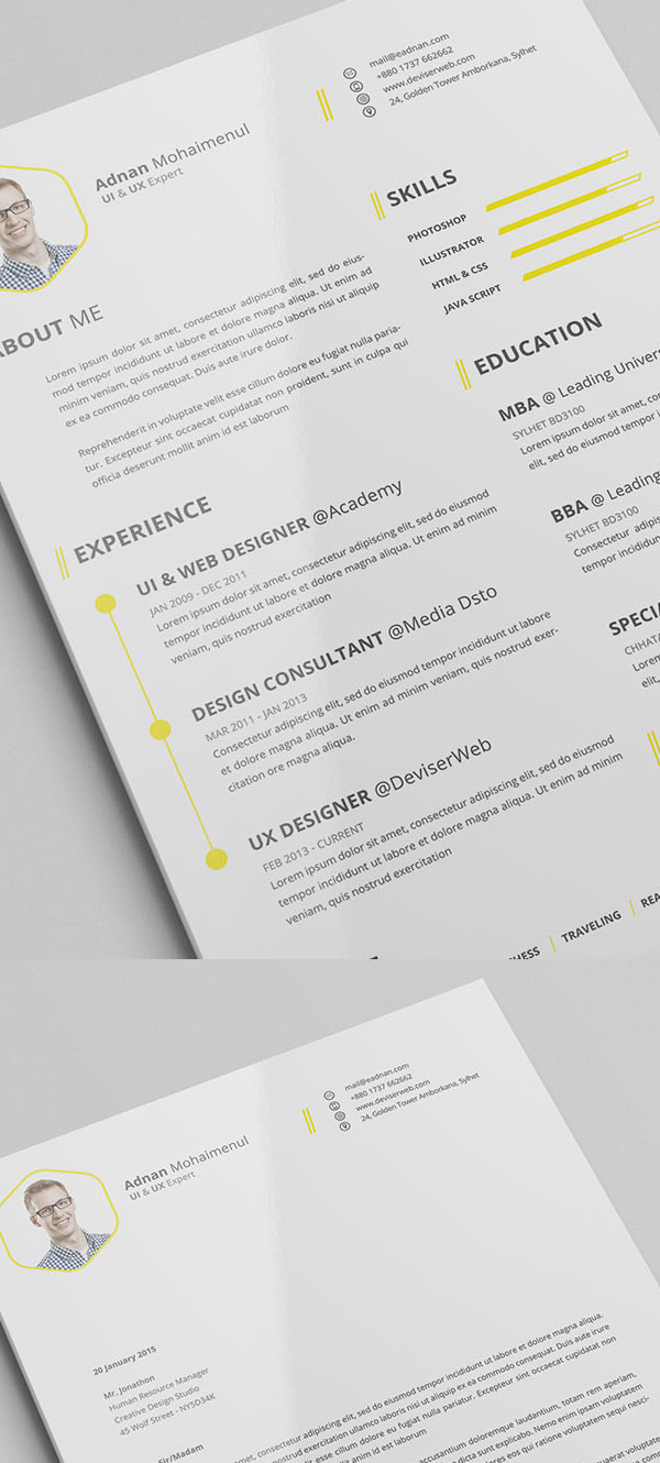 Free Minimalistic CV/Resume Templates with Cover Letter Template - 6