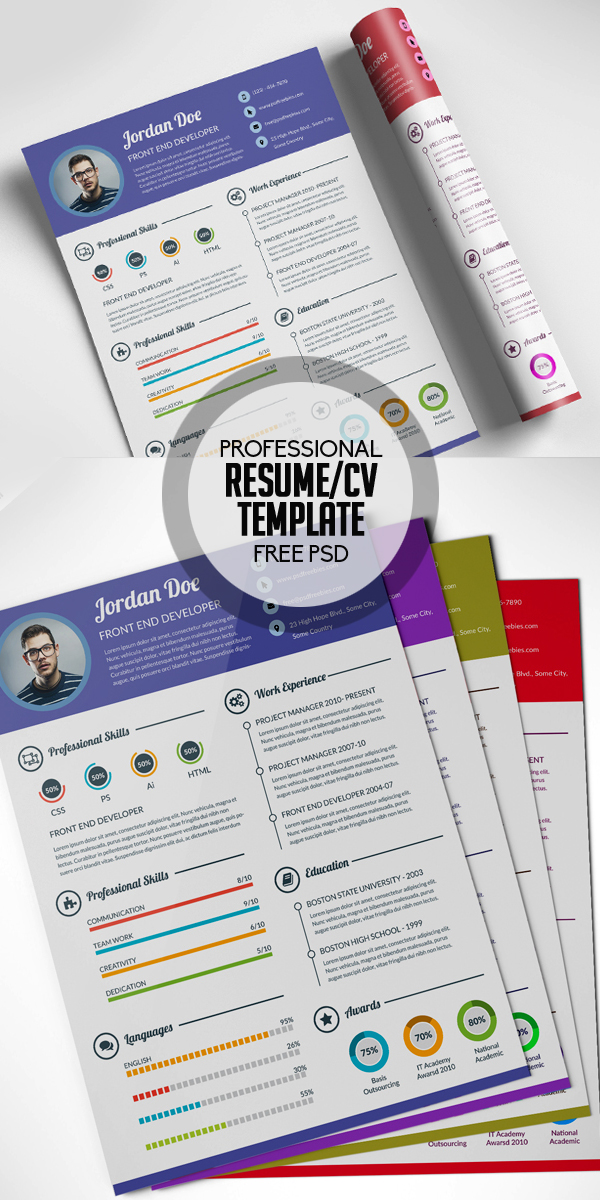 Free Professional Resume CV Template Free PSD