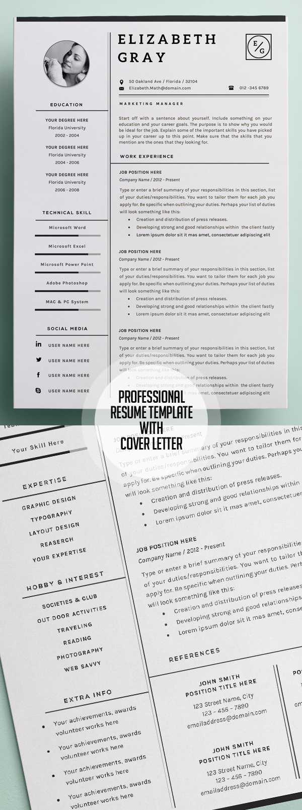 Professional and Modern Resume Template with Page Cover