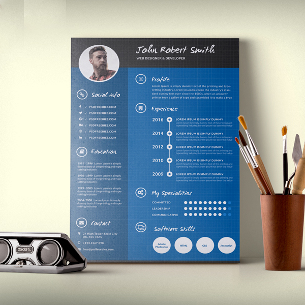 Creative And Professional Resume CV Free PSD Template