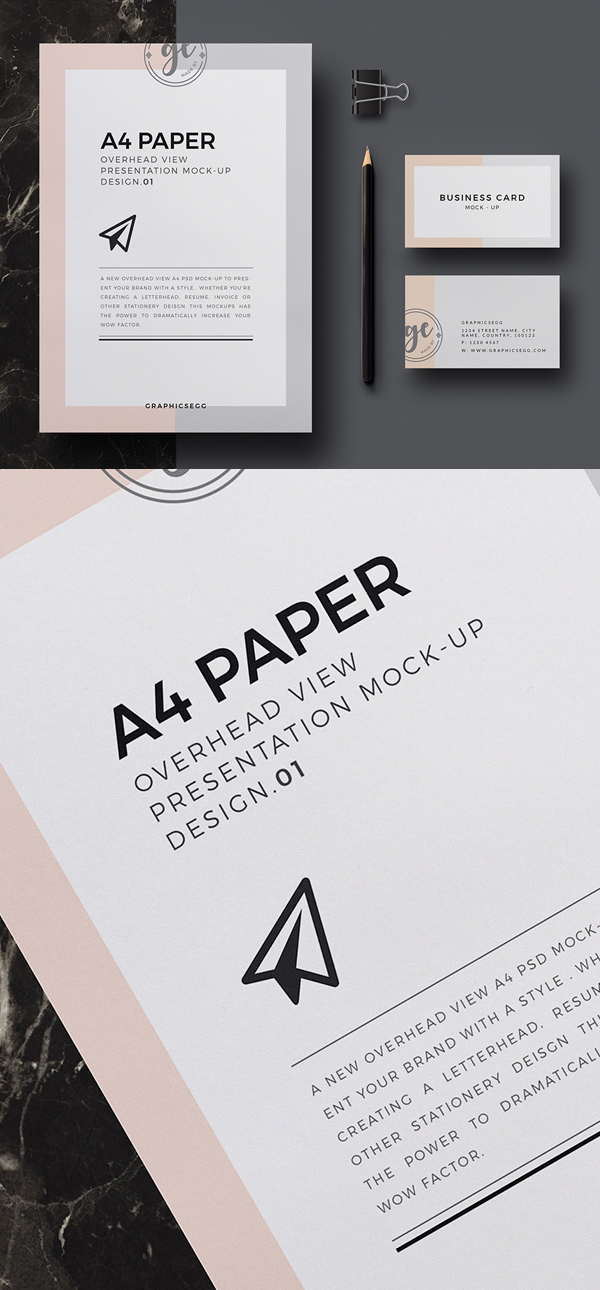 Free A4 Paper Overhead Mockup Design